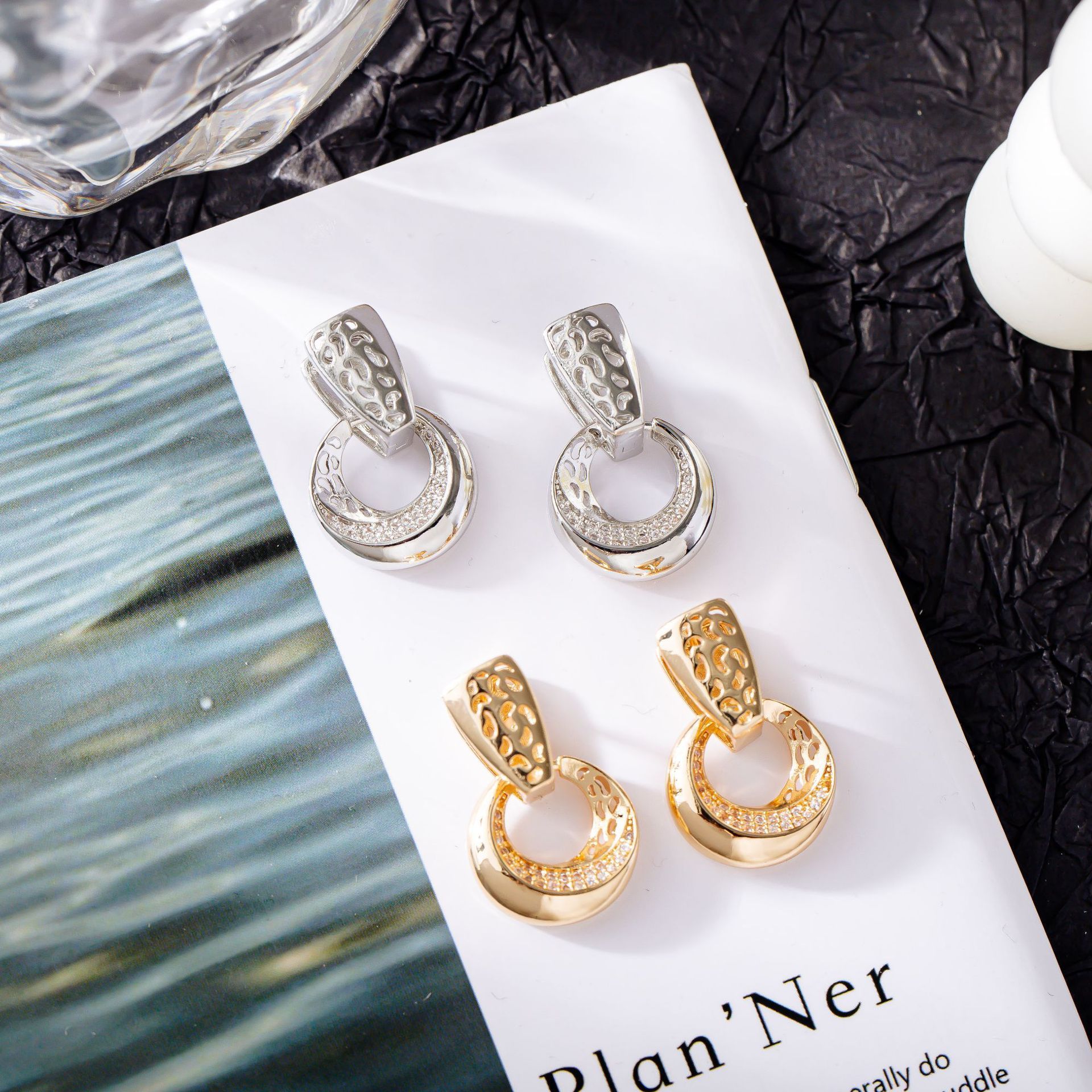 Luxury Hollow Round Moon Rose Gold Silver Color Drop Earrings For Women Micro-wax Inlay Natural Zircon Flower Bridal Wedding Daily Jewelry For Women - Image 5