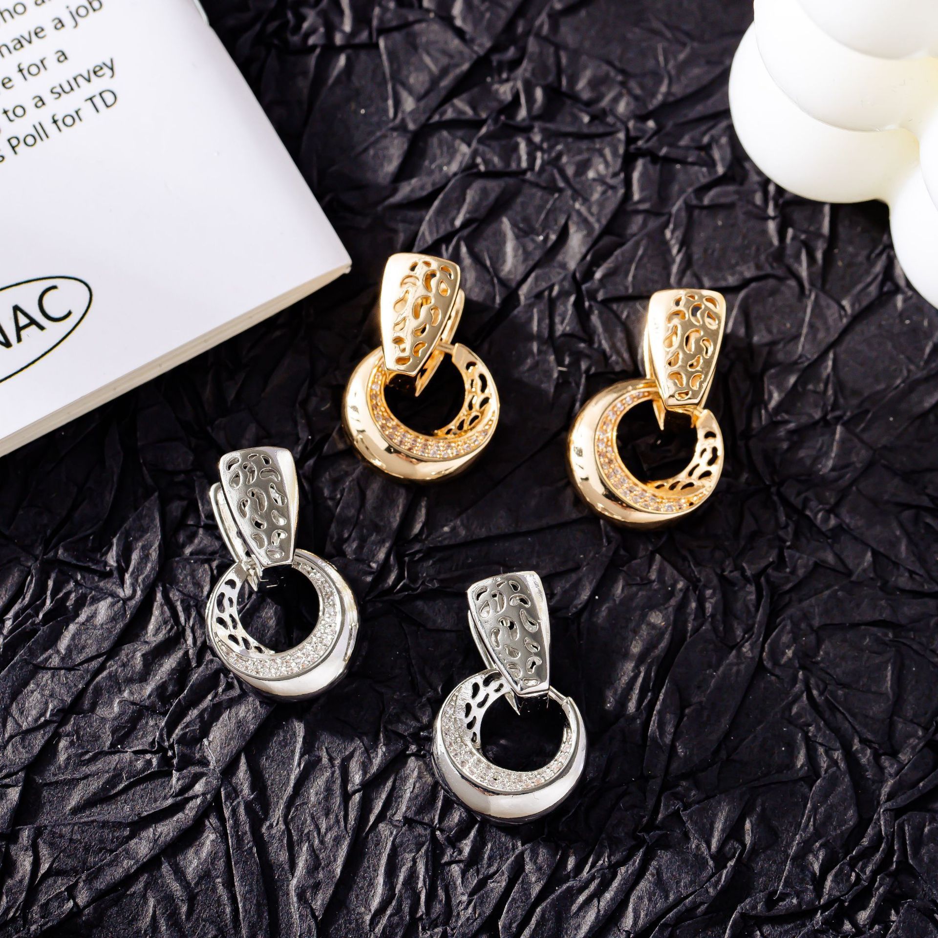 Luxury Hollow Round Moon Rose Gold Silver Color Drop Earrings For Women Micro-wax Inlay Natural Zircon Flower Bridal Wedding Daily Jewelry For Women - Image 6